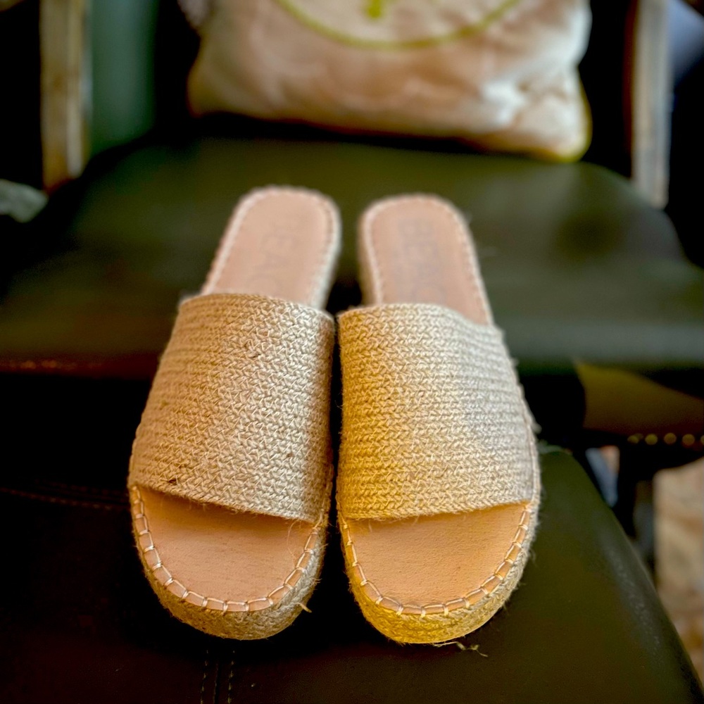 Practically brand new platform raffia/espadrille slides.